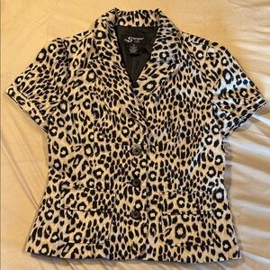 Sharagano Studio Leopard Print Short Sleeve Blazer New Medium